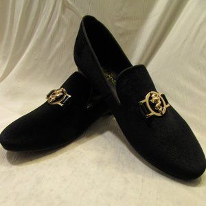 Harpelunde Men's Black Velvet Loafer Slip On Dress Shoe w Gold Snake Size 12 M